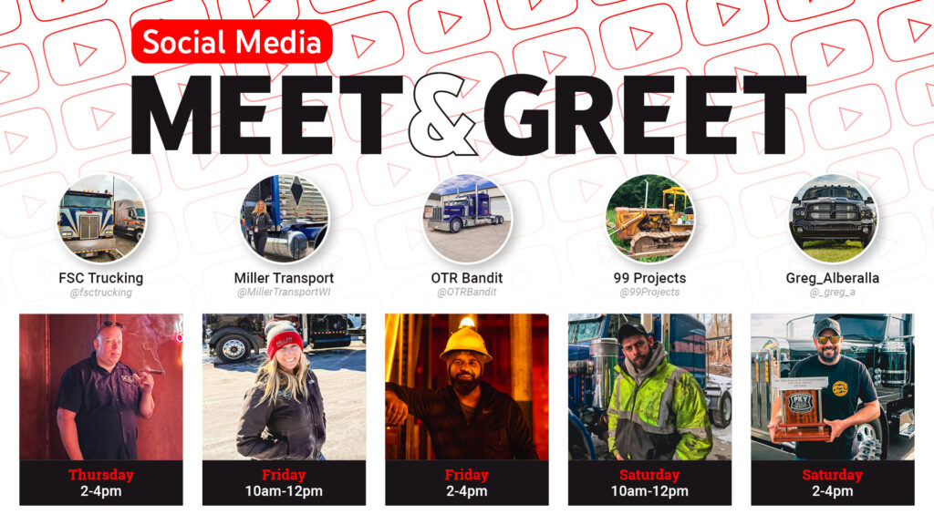 Truck enthusiasts and fans gathered at the Chrome Shop Mafia booth during MATS 2026 for a meet-and-greet with social media influencers FSC Trucking, Miller Transport, OTR Bandit, 99 Projects, and Greg Alberalla.