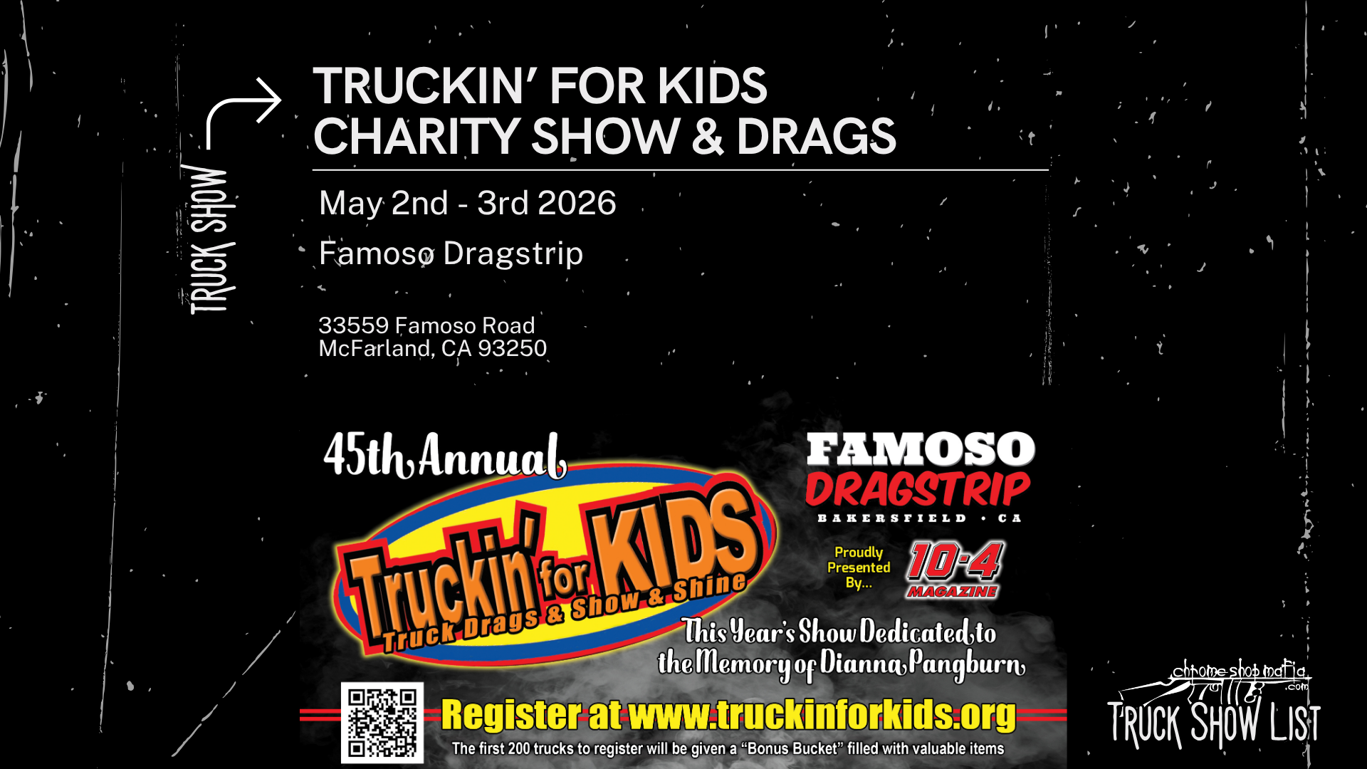 Chrome Shop Mafia Truck Show Calendar - Truckin' For Kids Charity Show and Drags
