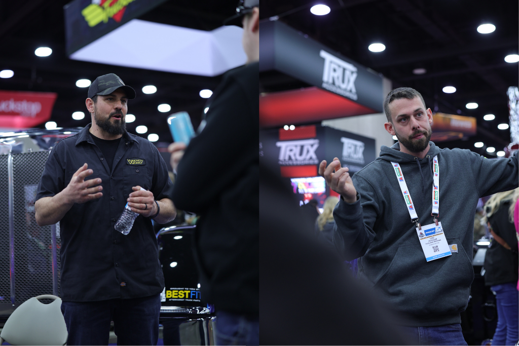 99 Projects and Greg Alberalla interacting with fans at the Chrome Shop Mafia booth during MATS 2026 at the Kentucky Exposition Center.