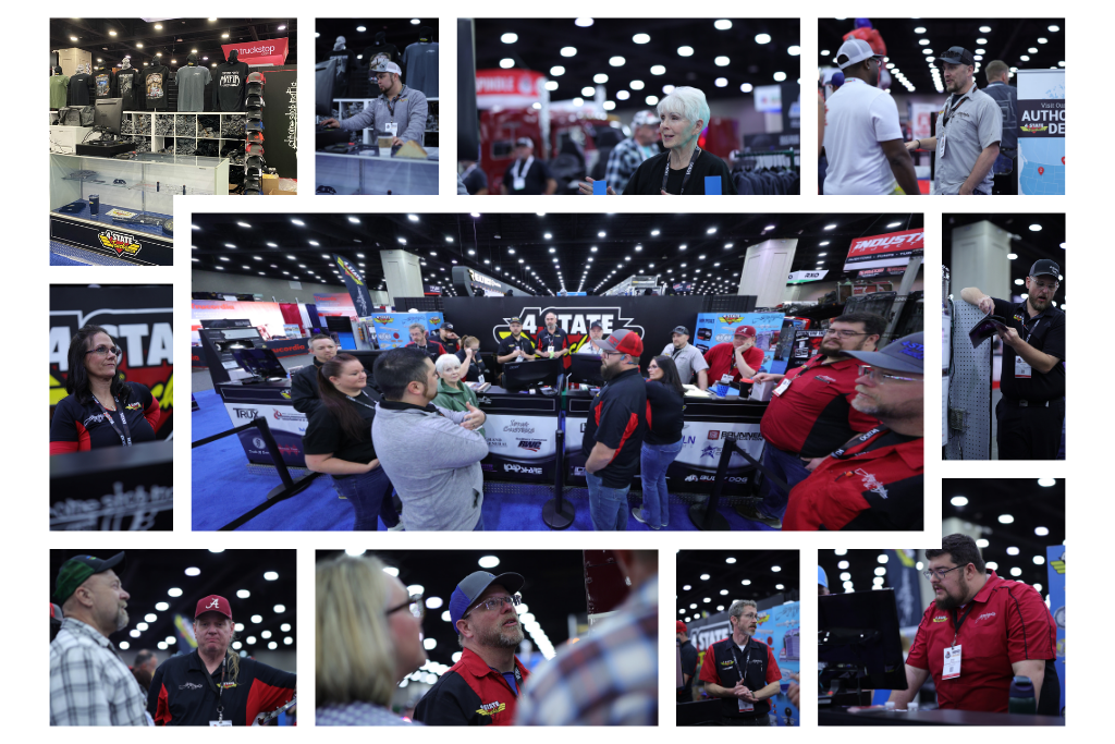 4 State Trucks Chrome Shop Mafia booth packed with attendees, showcasing custom semi truck parts and accessories at MATS 2026 in Louisville, Kentucky.
